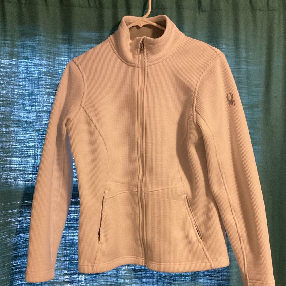 Spyder White Waffle Knit Zip Up Jacket